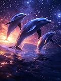 Diamond Painting Erwachsene Delphin Diamond Painting XXL Sternenhimmel, DIY 5D Full Rond Drill Basteln Erwachsene Stickerei Kreuzstich Daiments Malerei für Zimmer Deko Wohnzimmer, 80x120cm K-3074