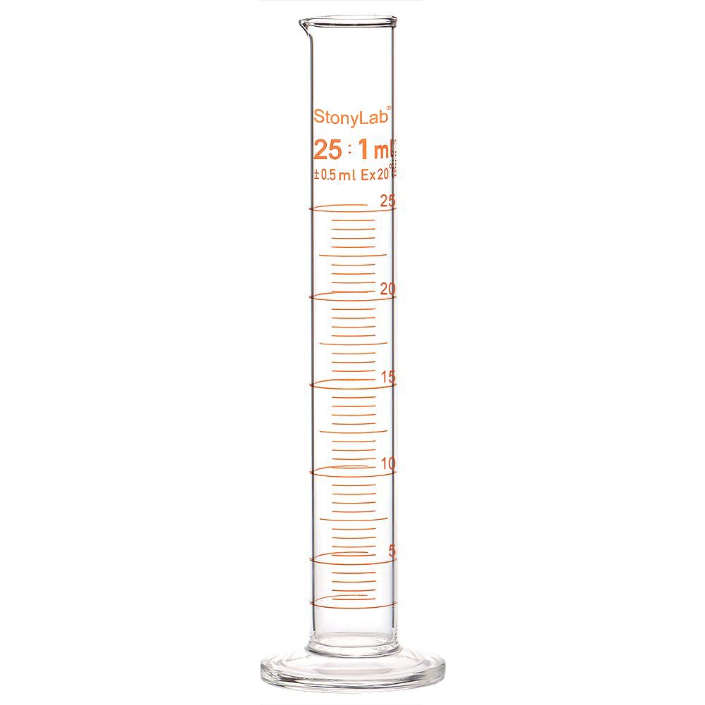 stonylab 1-Pack Graduated Cylinder, Borosilicate Glass 25 ml Heavy Wall Graduated Glass Measuring Cylinder