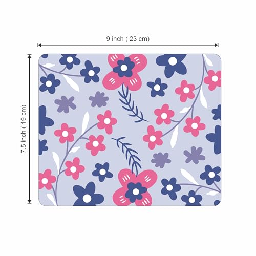 Image of Floral Mouse Pad 9 x 7.5 Inch (23 x 19 cm) | Cute Pink & Blue Flower Pattern Design | Non-Slip Rubber Base | Smooth Surface | 3mm Thick Mouse Pad for Office, Home & Study