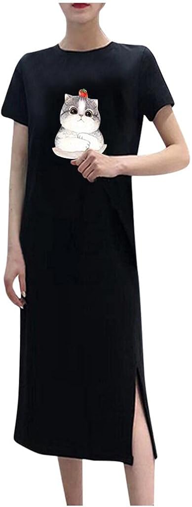 シフォンワンピース レディース ロング 花柄ドレス 半袖 猫柄 きれいめ マキシワンピース ロング丈 森ガール 体型カバー ロングtシャツ 着痩せ ナチュラル ゆったり 大きいサイズ 春 秋 お洒落 上品 人気 シャツワンピース ドレス シューズ