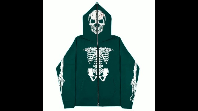 Mens Hoodie Skeleton Zip Up Hoodie Skeleton Jacket Black Oversized