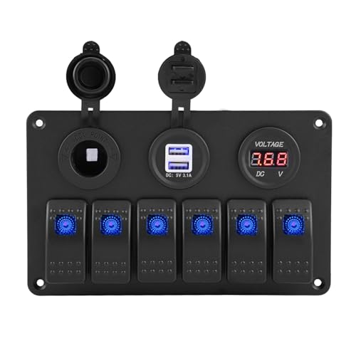 Schalter Panel Rocker Schalttafel Wippschalter Panel Schalter Panel 12V 24V 6 Gang Auto Boot LED Wippschalter Panel Dual USB Voltmeter Zigarettenanzünder Blau