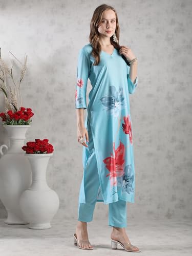 Image of GoSriKi Women's Cotton Blend Printed Kurta with Pant