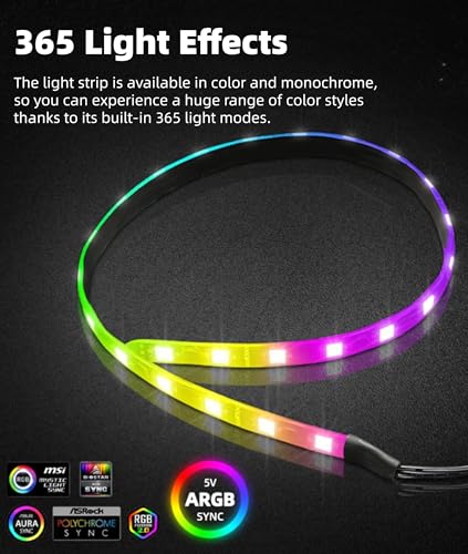 Cuifati 2PCs Magnetic RGB Strip Light for PC Case 15.7in 5V 365 Light Effects Customizable Colors ARGB Aura Sync LED Strip for Computer Chassis Decoration - Image 3