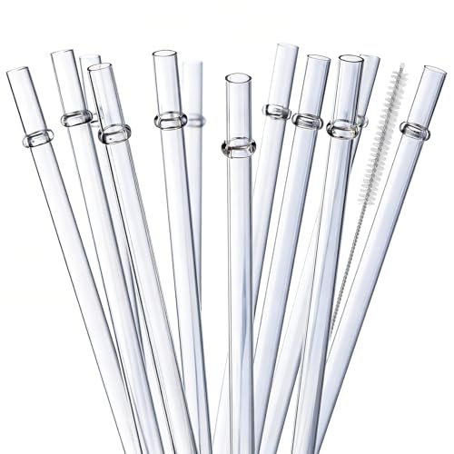 ALINK 10.5 inch Tritan Hard Plastic Clear Straws, Long Reusable Clear Replacement Tumbler Drinking Straws for 16 oz 20 oz 30 oz Stanley, YETI, Starbucks, Mason Jars, Set of 10 with Brush