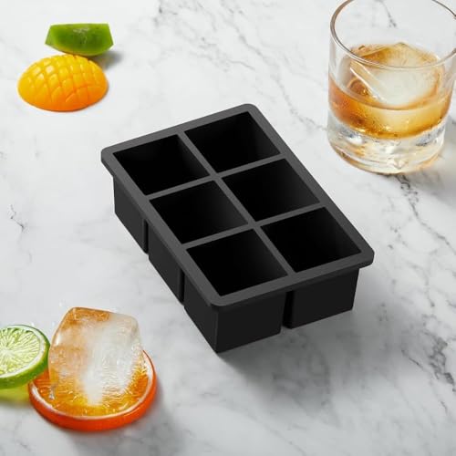 Image of Ice Cube Molds with Lid,Big Silicone Ice Cube Tray for Whiskey,2Inch Square Ice Cube Tray,Easy-Release Ice Mold,Giant Ice Cubes for Bourbon Cocktail (3, Full Black)