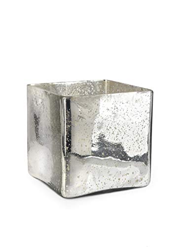 Serene Spaces Living Silver Mercury Glass Cube Vase – Handmade