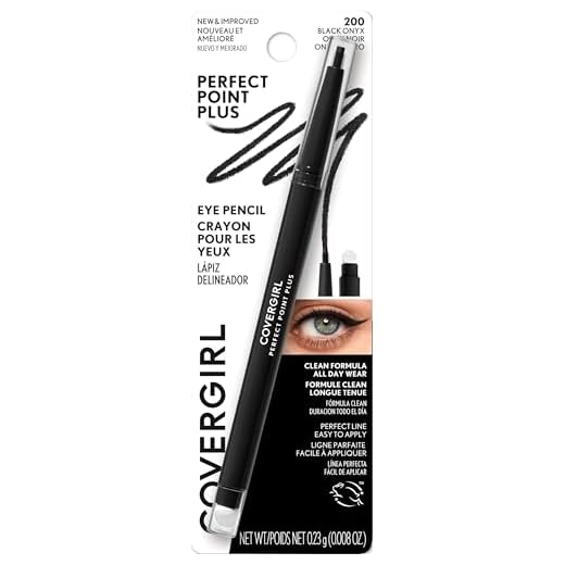 COVERGIRL Perfect Point Plus Eyeliner Pencil, Black Onyx Pack of 1, Long-Lasting, Versatile Black Eyeliner, Soft Smudging Tip, No Sharpening Needed