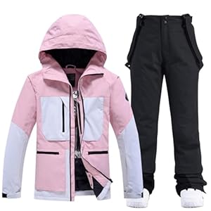 HOTIAN Damen Ski Jacke und Hosen 2 Teilig Set Skianzug Damen Wasserdicht Winddicht Winter Outdoor Warme Skifahren Skibekleidung damen set 167 PK+BK M