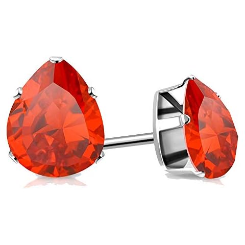 Tata Gisèle Silver Stainless Steel and Red Crystal Drop Earrings - 6 x 8 mm Cover