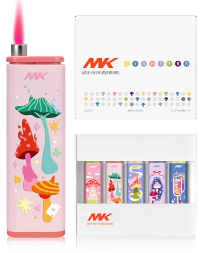 MK Wind Proof Jet Flame Lighters 5PCS Striking Design Ideal as Lighters for Candle Camping Outdoor use Butane Refillable Lighter (MagicMush-5PC)
