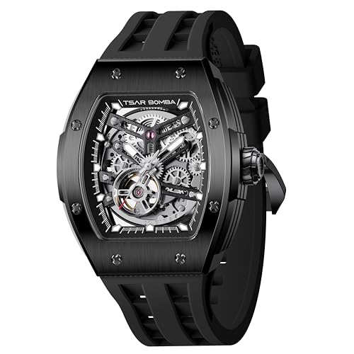 Image of TSAR BOMBA Mens Luxury Watch Automatic Watches for Men 50M Waterproof Japanese Mechanical Movement Tonneau Stainless Steel Case Sapphire Glass Big Face Cool Unique Fashion Gift Men