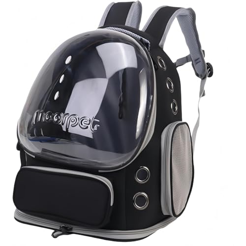 Vlfn ペットバッグ 透明キャビン設計 通気孔多数 ダブルショルダー 耐摩耗素材 多機能収納 携帯ハンドル付き 快適スペース 安全保護 アウトドア対応 おしゃれ 軽量 全景視認 猫用 通気性良好? (ブラック)