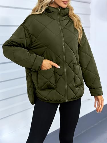 Dyexces Womens Quilted Puffer Jacket Hooded Long Sleeve Zip Up Winter Coat Lightweight Warm Jackets with Pockets4