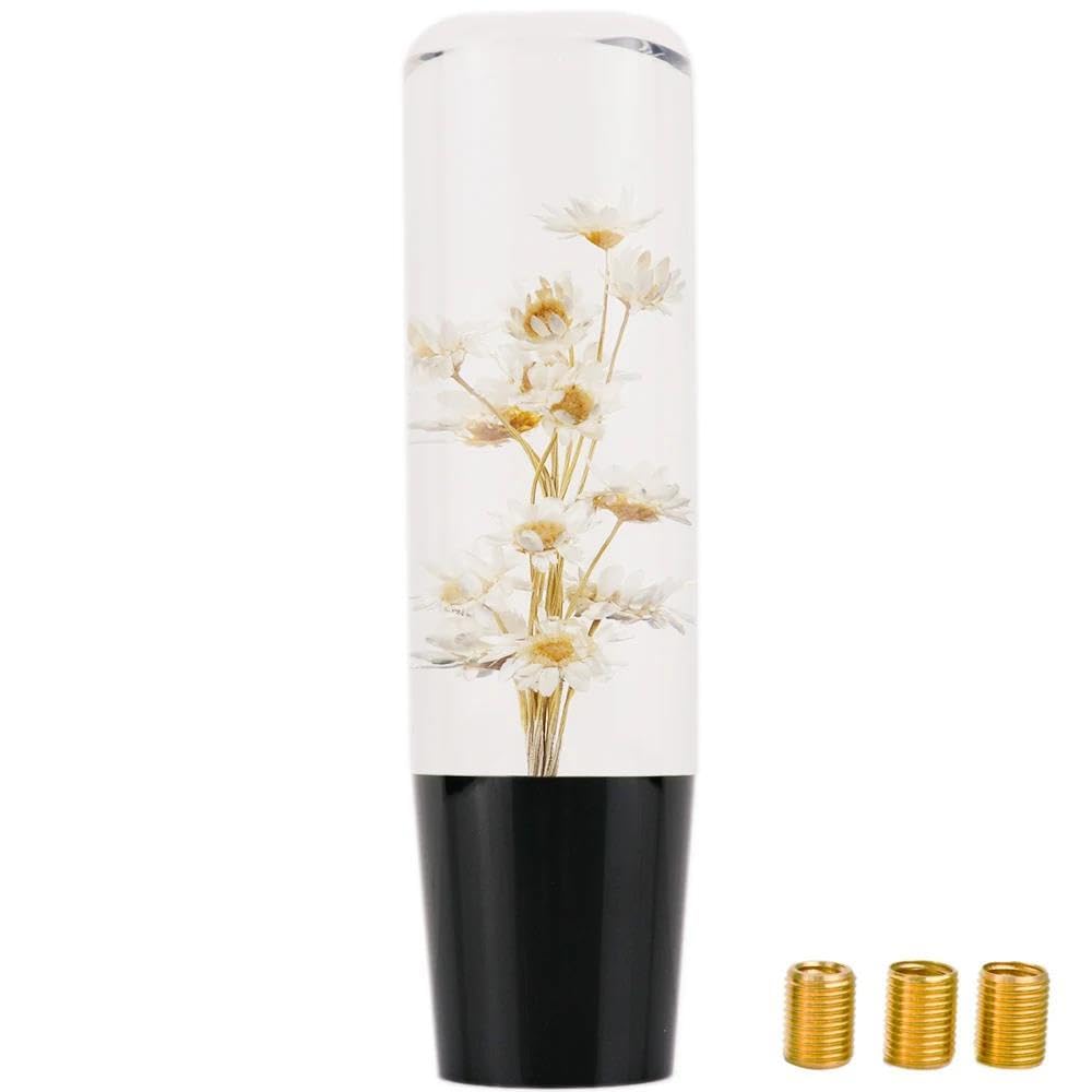 HYASDBWE Real Flower Crystal Bubble Car Gear Stick Shift Knob Shifter Lever 15CM /10CM Car Replacement Parts Gear Shifter Parts(White,15CM)