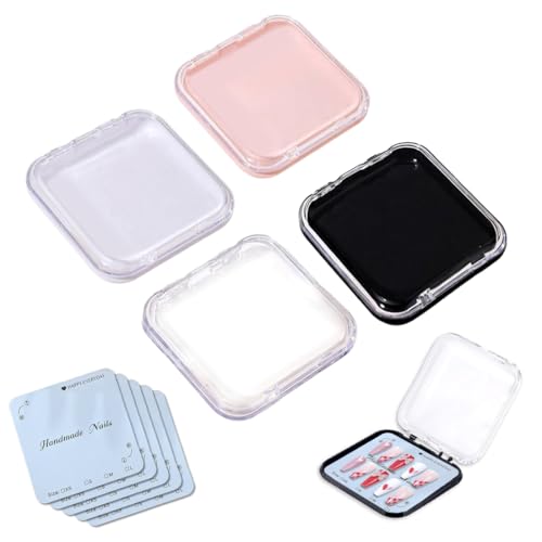 GHPKOTW 4 Boîte De Rangement Pour Ongles, 5 Cartes De Présentation, Boîte En Plastique À Pression, Faux Ongles Emballage Cas, Boîte De Présentation...