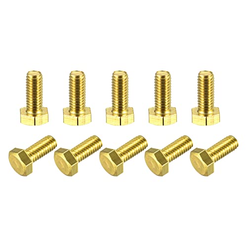 Image of uxcell Brass Hex Bolts, M6x14mm 10pcs Fully Thread Grade 4.8 Solid Brass Hexagon Head Bolt Machine Screws for Machinery