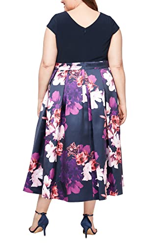 Image of S.L. Fashions Women's Plus Size Tea Length Tuck Neck Fit and Flare Dress