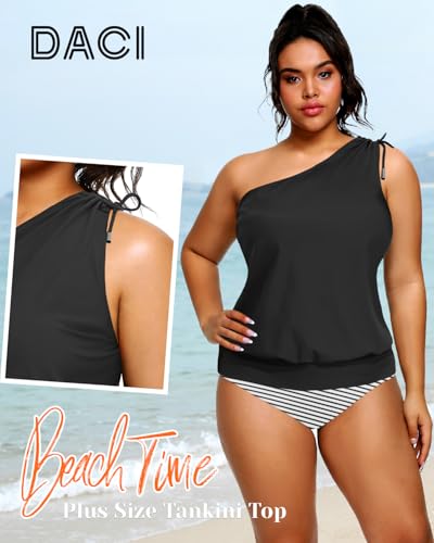 Women Plus Size Tankini Tops - 2025 Blouson Tummy Control Swim Top Only One Shoulder Bathing Suit Top No Bottom2