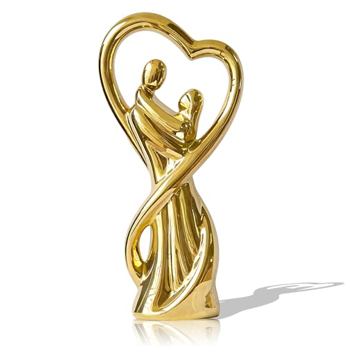 ARJDXDP Statuina romantica di coppia, statua d'oro in ceramica, decorazione