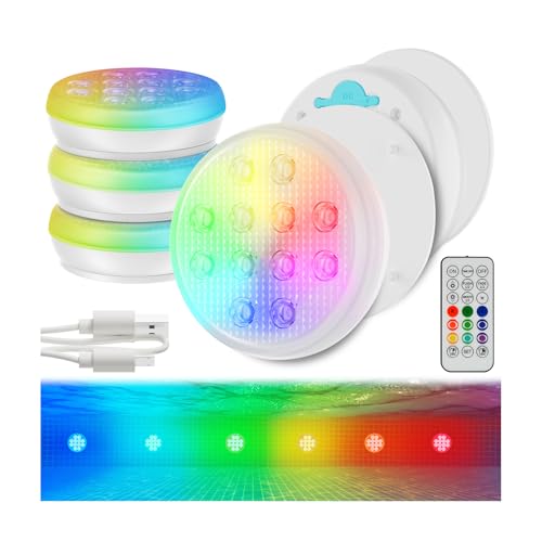 Pool Lights(4 PACK), Upgraded Ultra-bright 2600mAh Rechargeable Submersible LED Lights