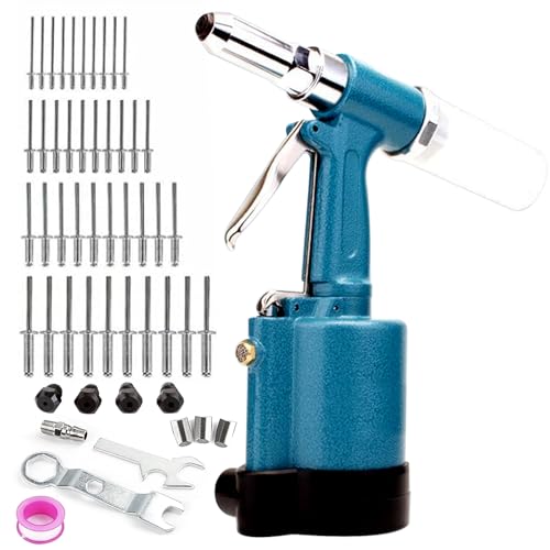Vanwoke Pneumatic Rivet Gun,Air Pop Riveter Gun Tool Kit with 3/16",5/32", 1/8" and 3/32" Capacity Nosepieces with 40PCS Rivets,Heavy Duty Pop Pneumatic Riveter Riveting Tool