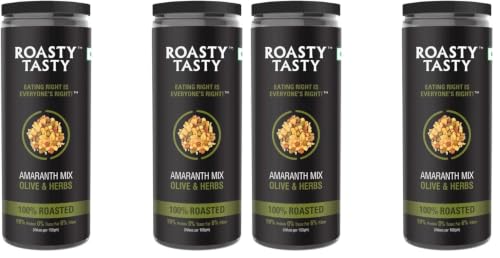 Image of Roasty Tasty Amaranth Mix Olive & Herbs Mixture | Healthy Chiwda | Indian Namkeen Snacks Combo | Diet Mixture | Healthy Snacks | Roasted Snacks | Roasted Snack, Not fried Snacks | Pack of 4 (80g each)