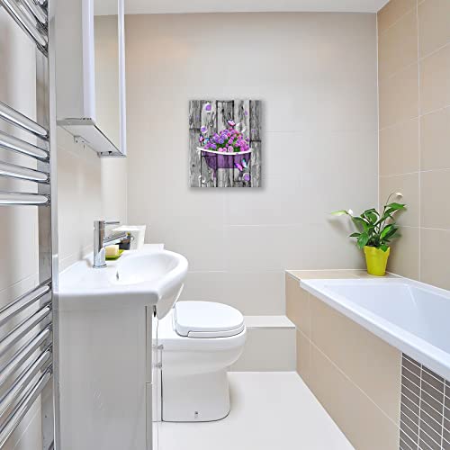 Hydrangea Wall Art For Bathroom Purple Hydrangea In The Bathtub Canvas Wall Decor Rustic Flower Black White Pictures Prints Farm Butterfly Bubble Framed Artwork For Bedroom Living Room 12"X16" #TOP4