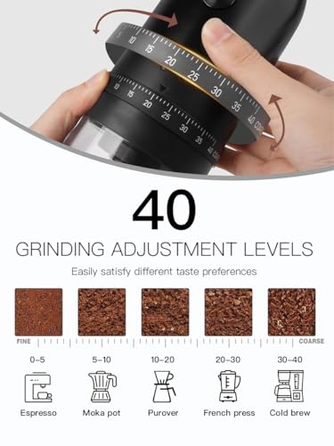 DOSCHER مطحنة قهوة كهربائية ، رأس طحن فائق النعومة من الدرجة الاحترافية ، رأس طحن قابل للتعديل ، واجهة USB قابلة لإعادة الشحن ، سهلة التنظيف
