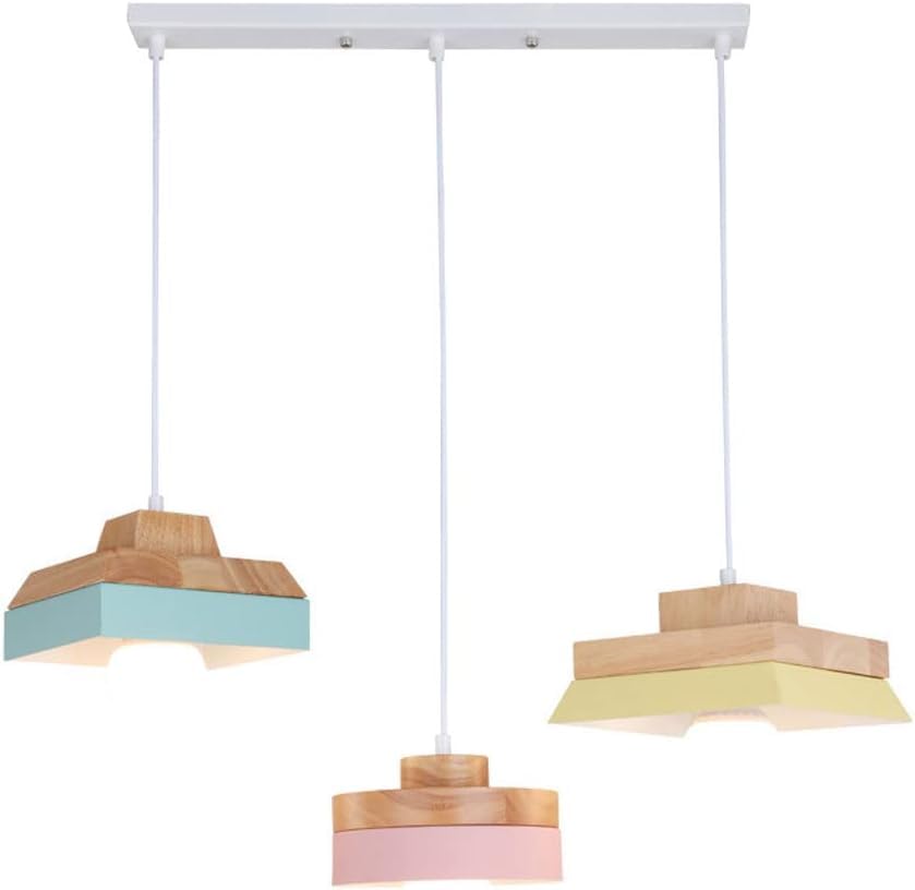 Luminaire suspendu moderne en bois et fer coloré pour sublimer votre îlot de cuisine