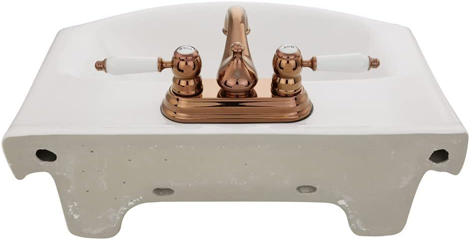Tahoe Small Wall Mounted Bathroom Sink Combo 18" W White Modern Basin Space Saving Floating Wall Hung Sink With Overflow, Rose Gold 4" Centerset Faucet And Drain Renovators Supply Manufacturing