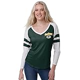 FOCO Green Bay Packers NFL Womens Script Wordmark Striped Sleeve Raglan T-Shirt