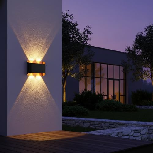 Image of FERA Waterproof Up Down Led Wall Lamp, Aluminium IP65 Body 4 Ray, Warm White, Indoor /Outdoor Decorative Wall Sconce Light, (BLAZ)