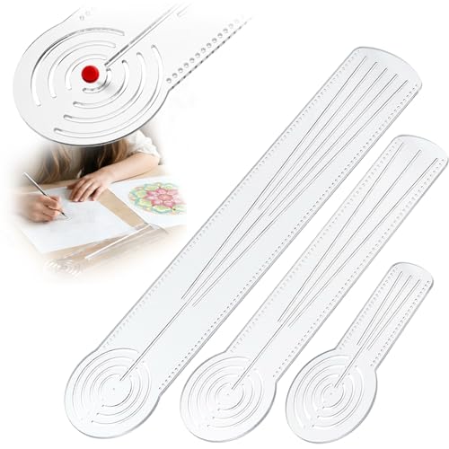 Mandala Ruler Tool Circle Maker with Holes 3-in-1 Compass Protractor Straight Ruler for Dot Painting Geometry Circle Stencil for Mandala Dot Art 3 Sizes Set or Single Size (3 PC Set)