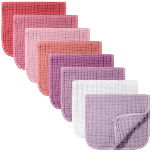 Image of Remagr 8 Packs Muslin Burp Cloths Large 20" x 10", 6 Layers Unisex Baby Absorbent 100% Cotton Burp Rags Colorful Muslin Washcloths for Baby Plain Soft Cotton Cloth for Babies Girls Boys(Vivid Colors)