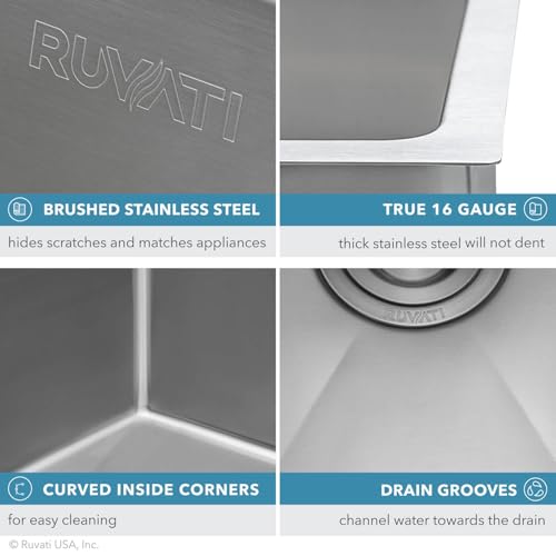 Image of Ruvati 10-inch Rounded Corners Undermount Wet Bar Prep Sink Tight Radius - 16 Gauge Stainless Steel Bar Sink Single Bowl with Brushed Finish hides scratches, Easy-to-Clean Undermount Sinks - RVH7010