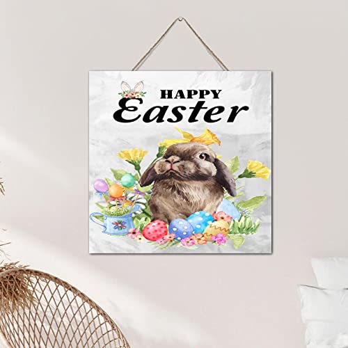 Plaque bois Happy Easter Bunny 30cm finition soignée - 5