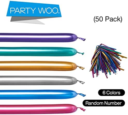 PartyWoo Metallic Modelling Balloons, 50 pcs Twisting Balloons 260Q Magic Balloons in 6 Metallic Colours, Twist Balloons Twisted Balloons for Children's Party, Carnivals, Animal Party, Jungle Party