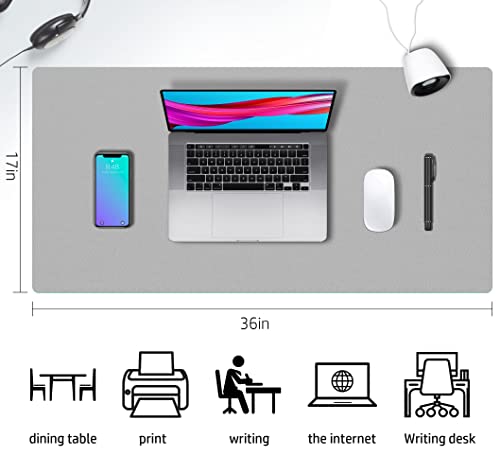 Image of Desk Mat Large Protector Pad - Multifunctional Dual-Sided Office Desk Pad,Smooth Surface Soft Mouse Pad, Waterproof Desk Mat for Desktop, Pu Leather Desk Cover for Office /Home(Grey, 36 inch x 17 inch)