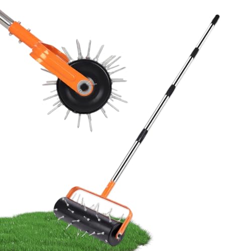Aireador De Césped Rodante, Rodillo Manual De Púas De Césped con 42 Púas, Mango Ajustable, Herramientas De Aireación Manual para Jardín, Patio, Suelos Compactados Y Césped Orange