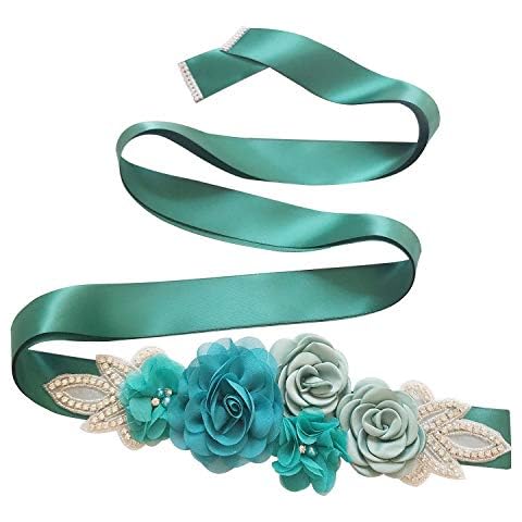 Amervie Teal Sash Belt with Flowers Cover
