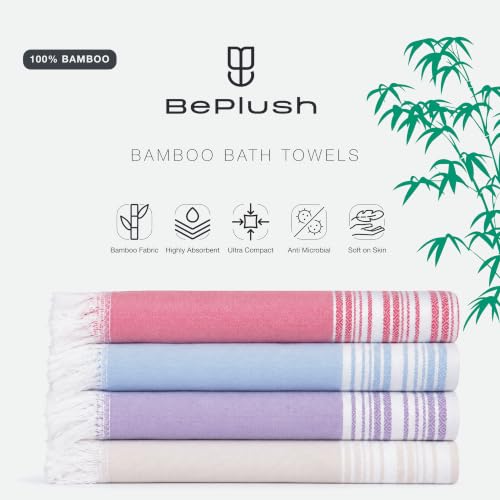 Image of 100% Bamboo Towels for Bath, Ultra Soft Skin-Friendly Travel Towel, Lightweight Quick Dry Bamboo Bath Towel Large Size for Men & Women, Highly Absorbent &Anti-Odour Towels-Rouge & Ivory 2-Pack