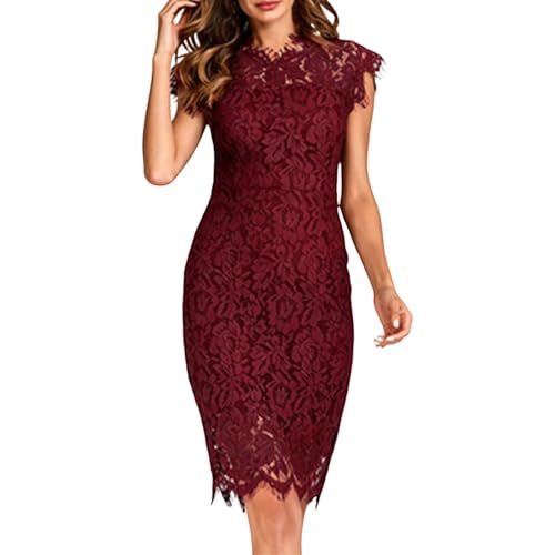 Robe de demoiselle d'honneur mi-longue en dentelle pour soirée chic