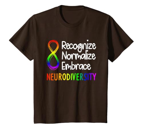 Neurodiversity Shirt Autism Spectrum ASD Rainbow Infinity T-Shirt, Youth, Brown, Large
