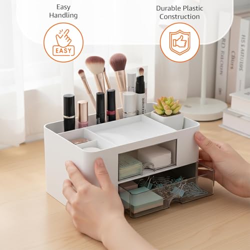 Image of Study Table Organizer with Drawers | Desk Organiser for Students | Stationery Storage Box | Office Table Organizer | Study Desk Accessories Holder (White)