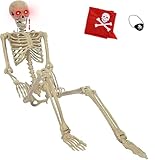 5.5Ft/65 Inches /165cm Sound Activated LED Light Up Glowing Eyes Pose-N-Stay Halloween Skeleton Life Size Realistic Full Body Posable Movable Jonints