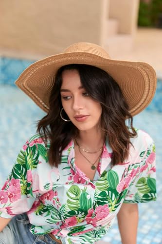 Image of SANGTREE Girls & Women's Hawaiian Shirts Button Down Short Sleeve Floral Tropical Shirt Beach Vacation Blouse Tops