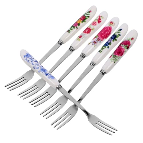 Garneck 6 pezzi Forchettine da Dessert Multi-funzione in Acciaio Inossidabile con Manico in Ceramica da Piccole Forchette Resistenti per Frutta Torte e Snack per Casa Ristorante e Feste