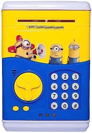 NO.1 FIRST CHOICE Piggy Bank ATM for Kids Money Safe Savings with Password Box Toy Coin Rupee Note Machine Electronic Lock Mini Electric Secret Store Password (Doraemon) (Minion)