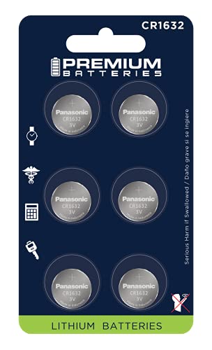 Premium Batteries CR1632 Battery 3V Lithium Coin Cell Child Safe (6 Pack)